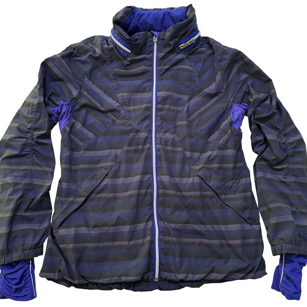 VTG Lululemon Running Jacket 12 Blue Purple Striped Windbreaker Ruched Back RARE
